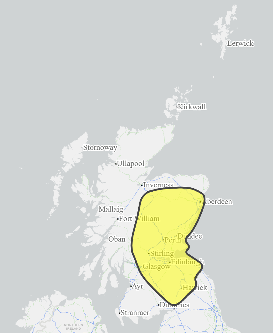 This is a map of Scotland showing Yellow - Aberdeenshire and Aberdeen City, Central, Dumfries and Galloway, Dundee and Angus, Edinburgh and Lothians, Fife, Findhorn Nairn Moray and Speyside, Scottish Borders, Tayside, West Central Scotland. 