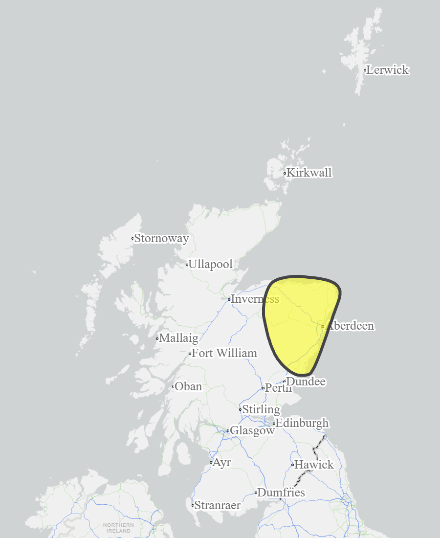 This is a map of Scotland showing Yellow - Aberdeenshire and Aberdeen City, Dundee and Angus, Findhorn Nairn Moray and Speyside. 