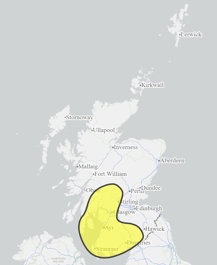 This is a map of Scotland showing Yellow - Argyll and Bute, Ayrshire and Arran, Central, Dumfries and Galloway, Edinburgh and Lothians, Scottish Borders, Tayside, West Central Scotland. 