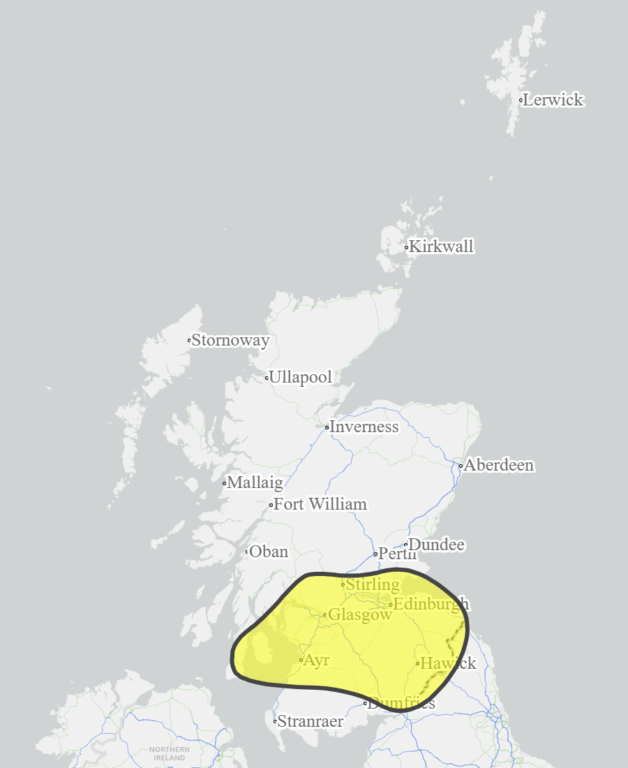 This is a map of Scotland showing Yellow - Argyll and Bute, Ayrshire and Arran, Central, Dumfries and Galloway, Edinburgh and Lothians, Fife, Scottish Borders, West Central Scotland. 