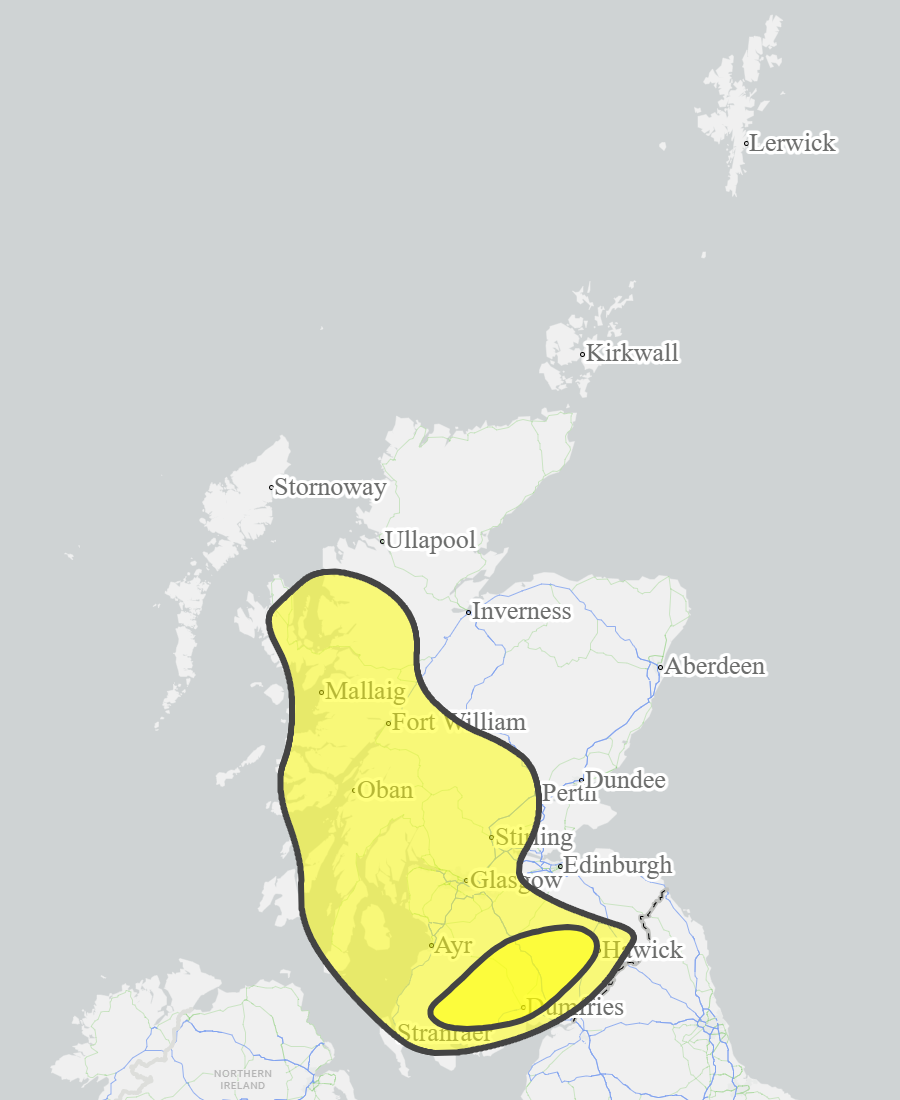 This is a map of Scotland showing Yellow - Argyll and Bute, Ayrshire and Arran, Central, Dumfries and Galloway, Easter Ross and Great Glen, Edinburgh and Lothians, Fife, Scottish Borders, Skye and Lochaber, Tayside, West Central Scotland, Wester Ross. 