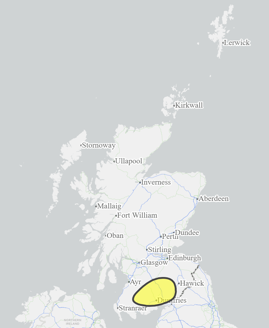 This is a map of Scotland showing Yellow - Ayrshire and Arran, Dumfries and Galloway, Scottish Borders, West Central Scotland. 