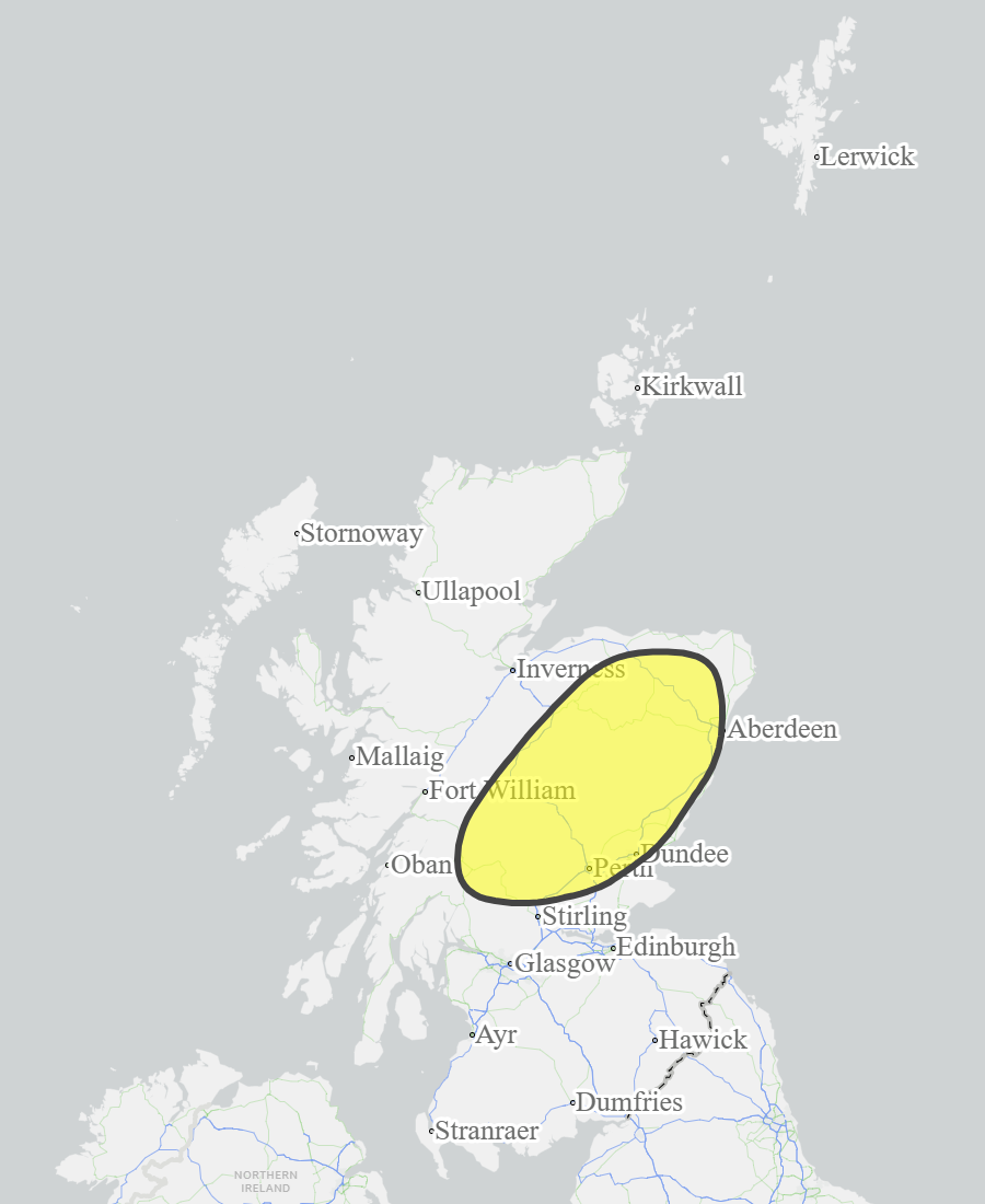This is a map of Scotland showing Yellow - Aberdeenshire and Aberdeen City, Central, Dundee and Angus, Findhorn Nairn Moray and Speyside, Tayside. 