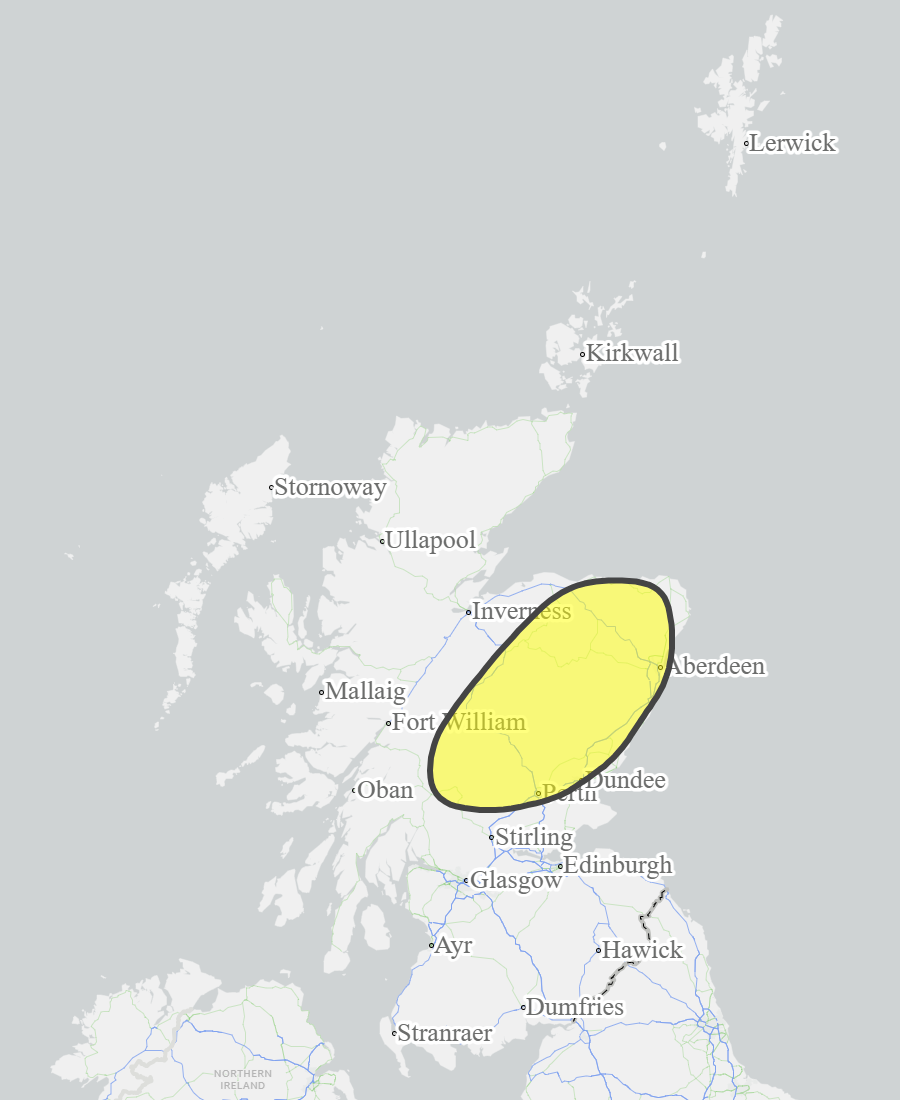 This is a map of Scotland showing Yellow - Aberdeenshire and Aberdeen City, Dundee and Angus, Findhorn Nairn Moray and Speyside, Tayside. 