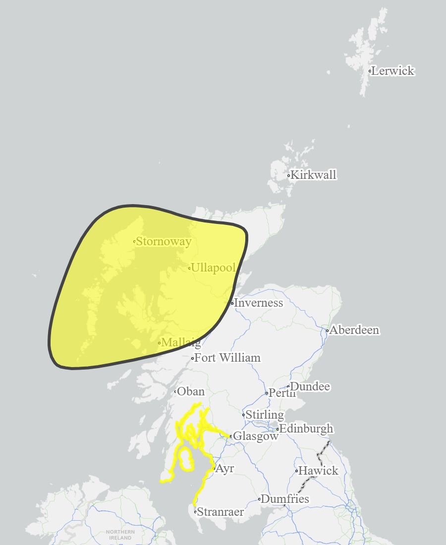 This is a map of Scotland showing Yellow - Ayrshire and Arran, Caithness and Sutherland, Easter Ross and Great Glen, Wester Ross, Western Isles. 