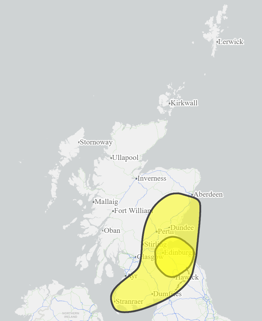 This is a map of Scotland showing Yellow - Aberdeenshire and Aberdeen City, Ayrshire and Arran, Central, Dumfries and Galloway, Dundee and Angus, Edinburgh and Lothians, Fife, Scottish Borders, Tayside, West Central Scotland. 