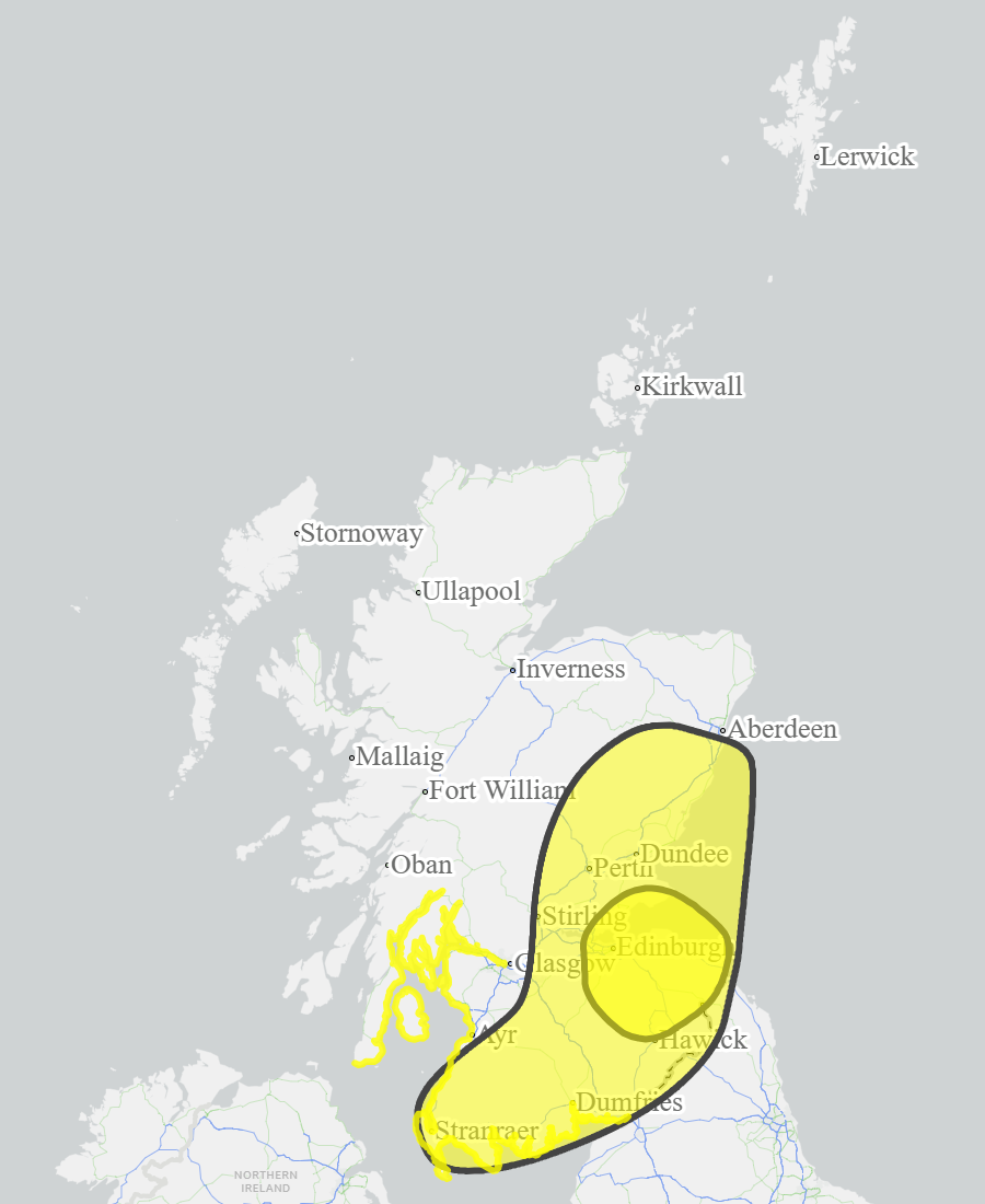 This is a map of Scotland showing Yellow - Aberdeenshire and Aberdeen City, Argyll and Bute, Ayrshire and Arran, Central, Dumfries and Galloway, Dundee and Angus, Edinburgh and Lothians, Fife, Scottish Borders, Tayside, West Central Scotland. 