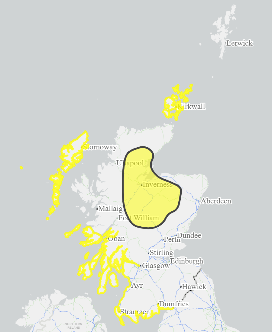 This is a map of Scotland showing Yellow - Aberdeenshire and Aberdeen City, Argyll and Bute, Ayrshire and Arran, Caithness and Sutherland, Dumfries and Galloway, Easter Ross and Great Glen, Findhorn Nairn Moray and Speyside, Orkney, Tayside, West Central Scotland, Western Isles. 
